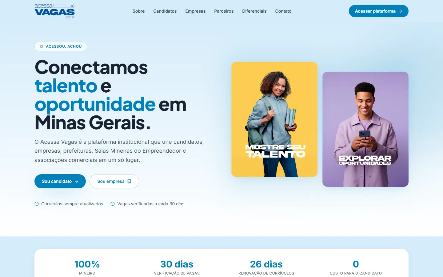 Página inicial da plataforma Acessa Vagas