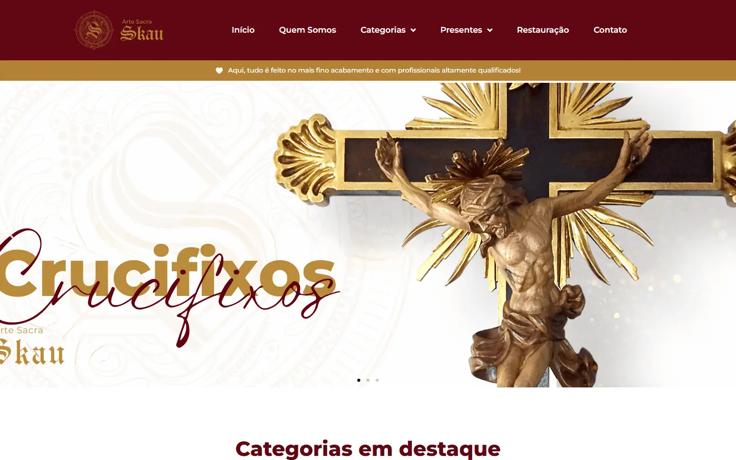 Página inicial do site da Arte Sacra Skau